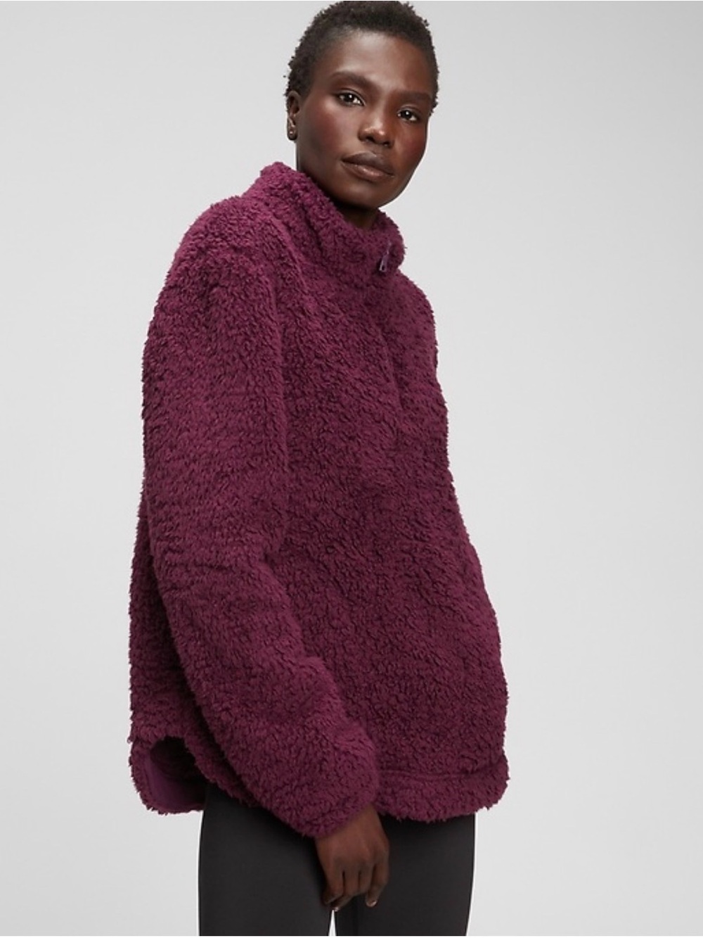 Gap Women's Cozy 1/4 Zipper Sherpa Sweater in Colour Secret Plum Size Medium